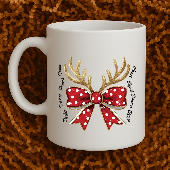 Dasher Dancer Prancer Vixen Comet Cupid Donner Blitzen Christmas Reindeer Mug