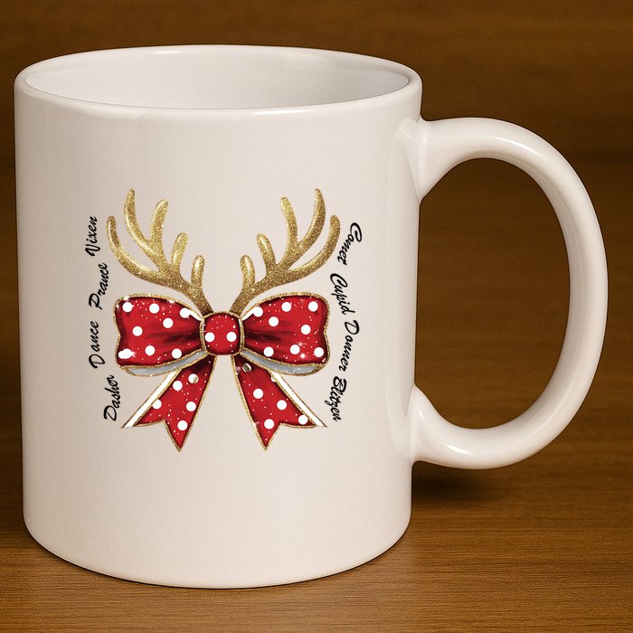 Dasher Dancer Prancer Vixen Comet Cupid Donner Blitzen Christmas Reindeer 11oz C Handle Ceramic Mug