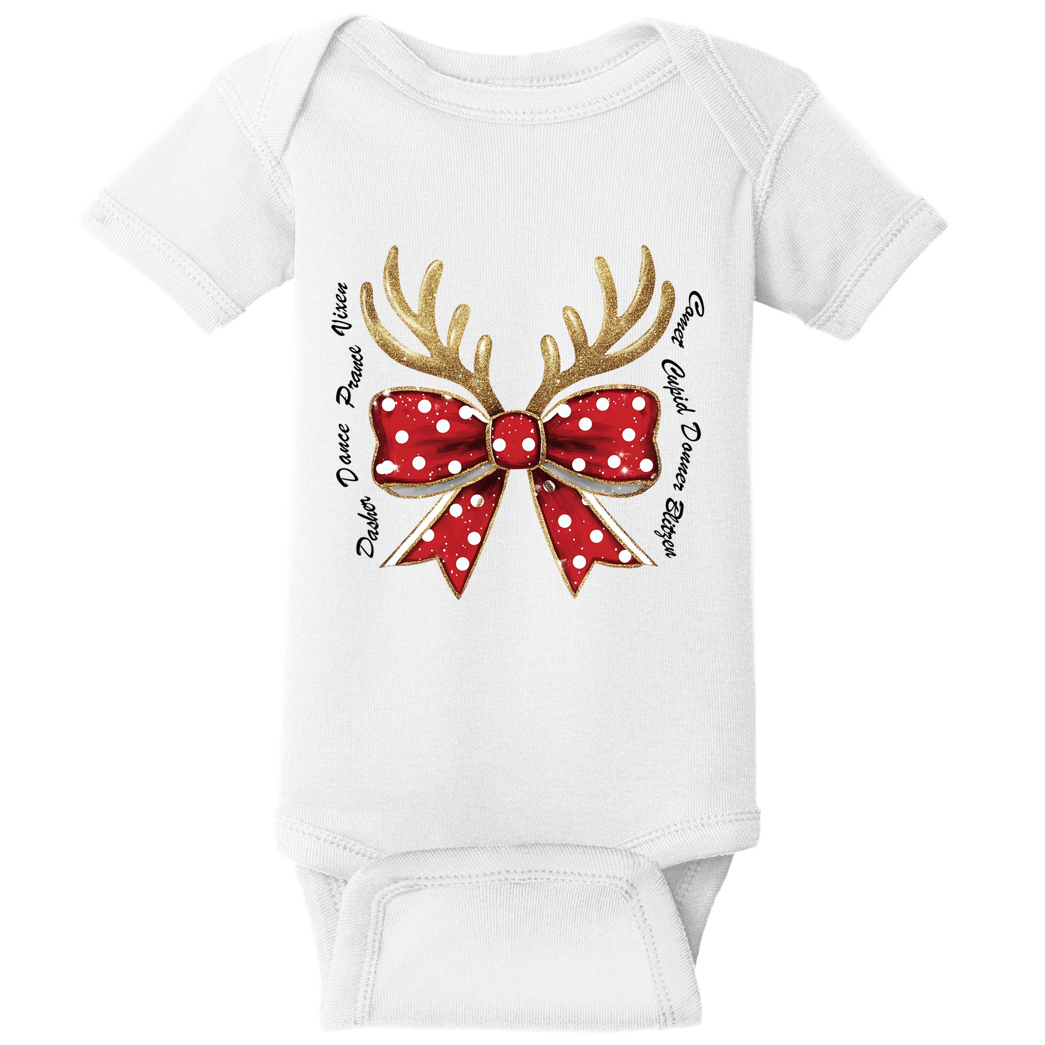 Dasher Dancer Prancer Vixen Comet Cupid Donner Blitzen Christmas Reindeer Baby Bodysuit