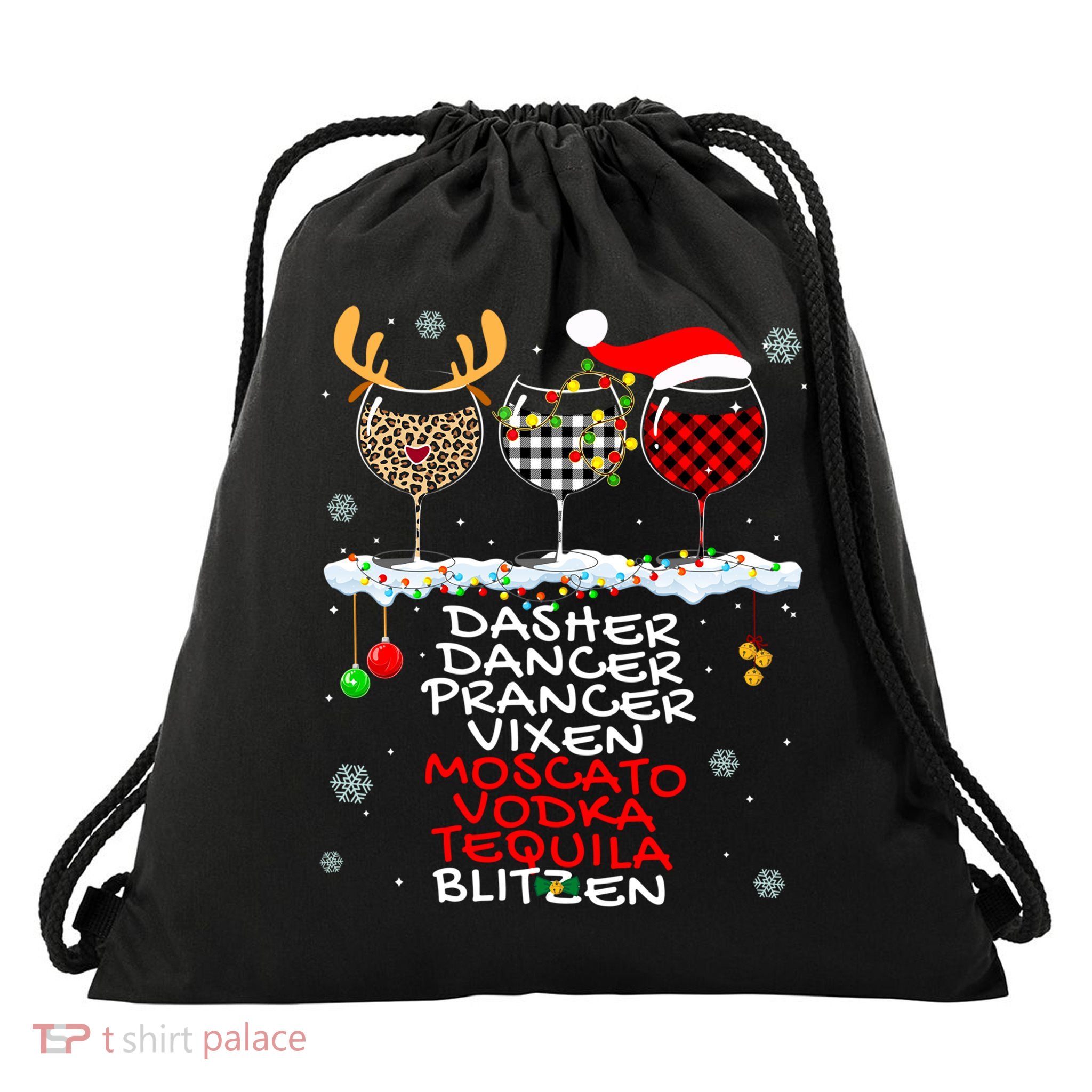 Dasher Dancer Prancer Vixen Moscato Vodka Tequila Blitzen Cool Gift Drawstring Bag