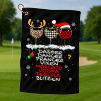 Dasher Dancer Prancer Vixen Moscato Vodka Tequila Blitzen Cool Gift Golf Towel