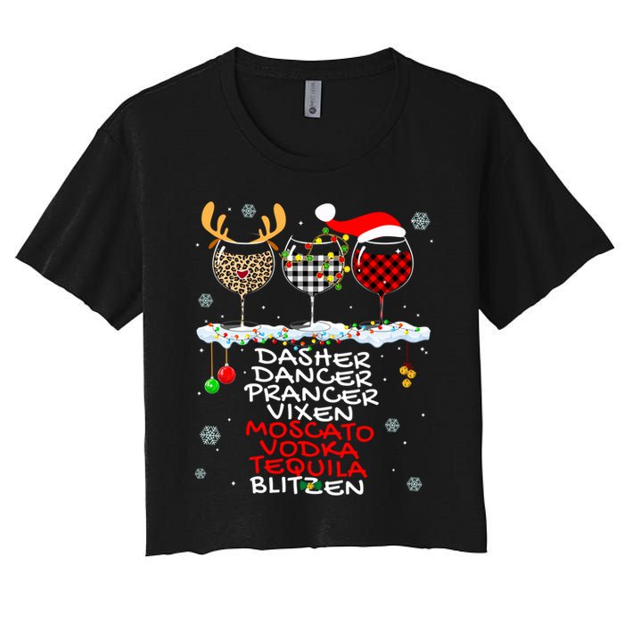 Dasher Dancer Prancer Vixen Moscato Vodka Tequila Blitzen Cool Gift Women's Crop Top Tee