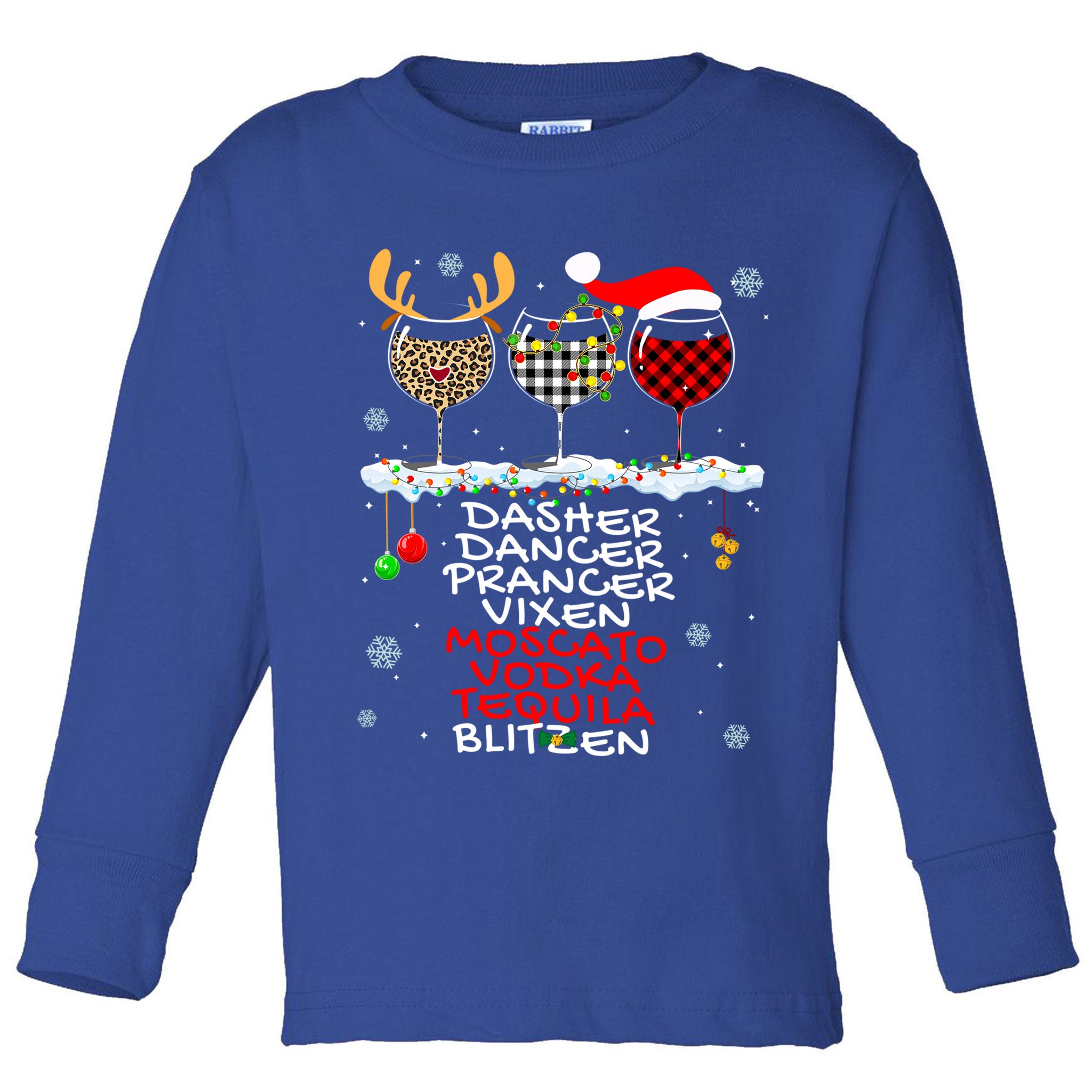 Dasher Dancer Prancer Vixen Moscato Vodka Tequila Blitzen Cool Gift Toddler Long Sleeve Shirt