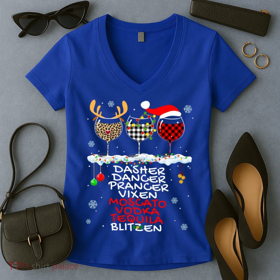 Dasher Dancer Prancer Vixen Moscato Vodka Tequila Blitzen Cool Gift Women's V-Neck T-Shirt