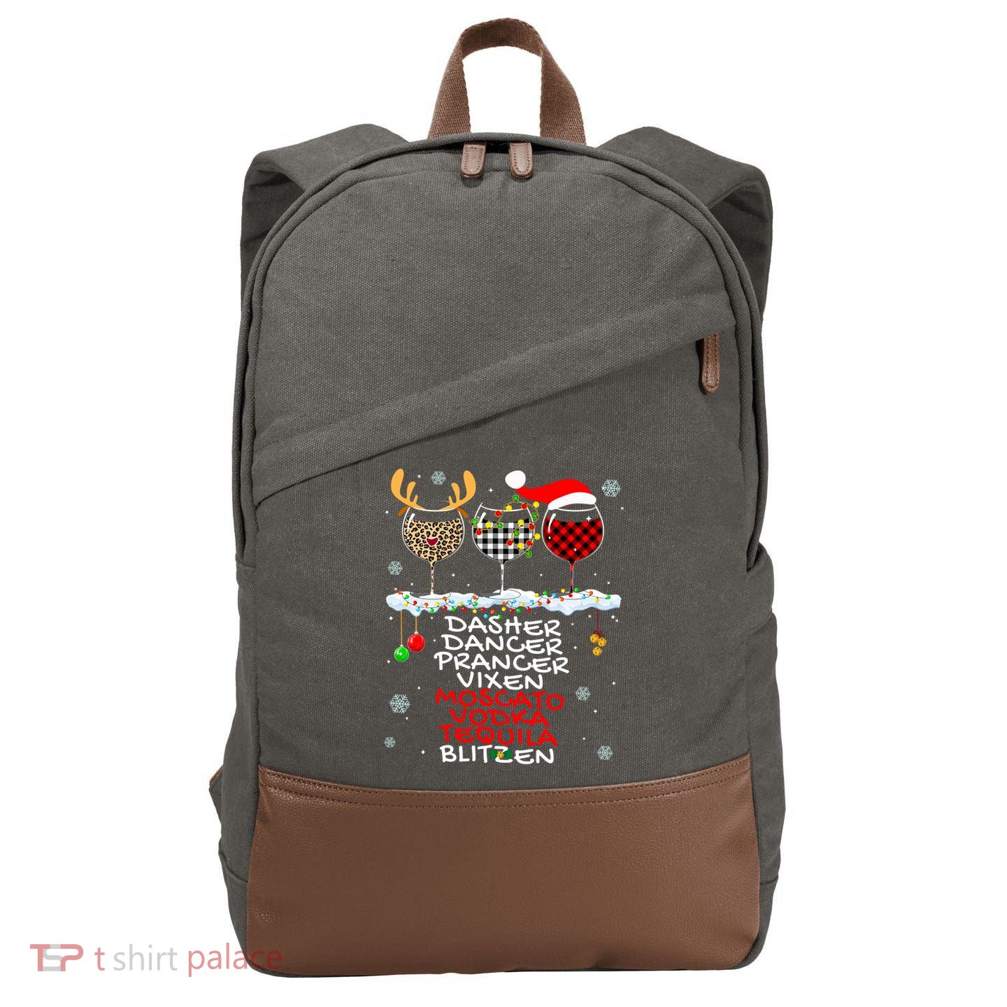 Dasher Dancer Prancer Vixen Moscato Vodka Tequila Blitzen Cool Gift Cotton Canvas Backpack
