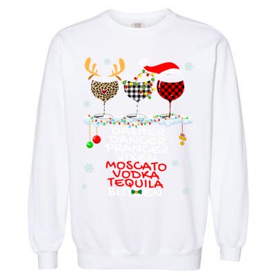 Dasher Dancer Prancer Vixen Moscato Vodka Tequila Blitzen Cool Gift Garment-Dyed Sweatshirt