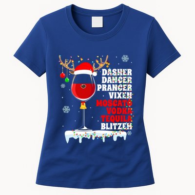 Dasher Dancer Prancer Vixen Moscato Vodka Tequila Blitzen Gift Womens T-Shirt