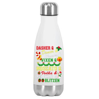 Dasher Dancer Prancer Vixen Moscato Vodka Tequila Blitzen Gift Stainless Steel Insulated Water Bottle