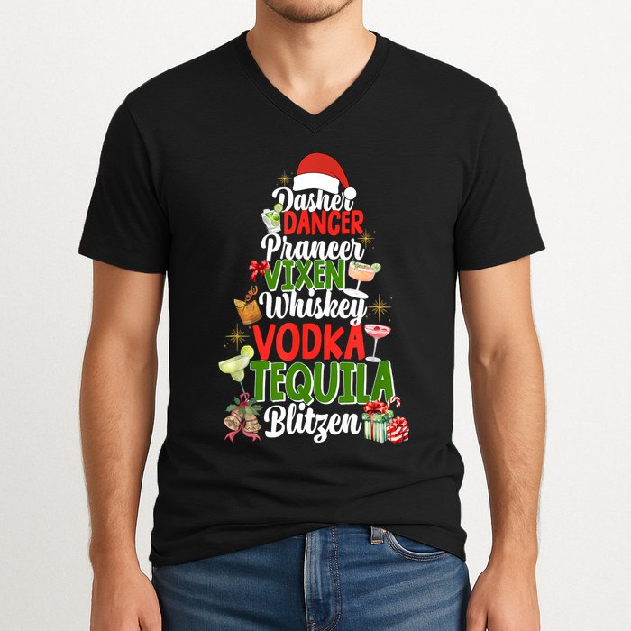 Dasher Dancer Prancer Vixen Moscato Vodka Tequila Blitzen V-Neck T-Shirt