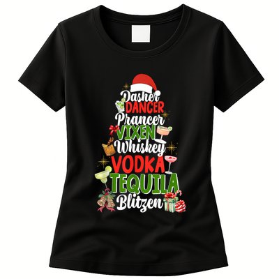 Dasher Dancer Prancer Vixen Moscato Vodka Tequila Blitzen Womens T-Shirt