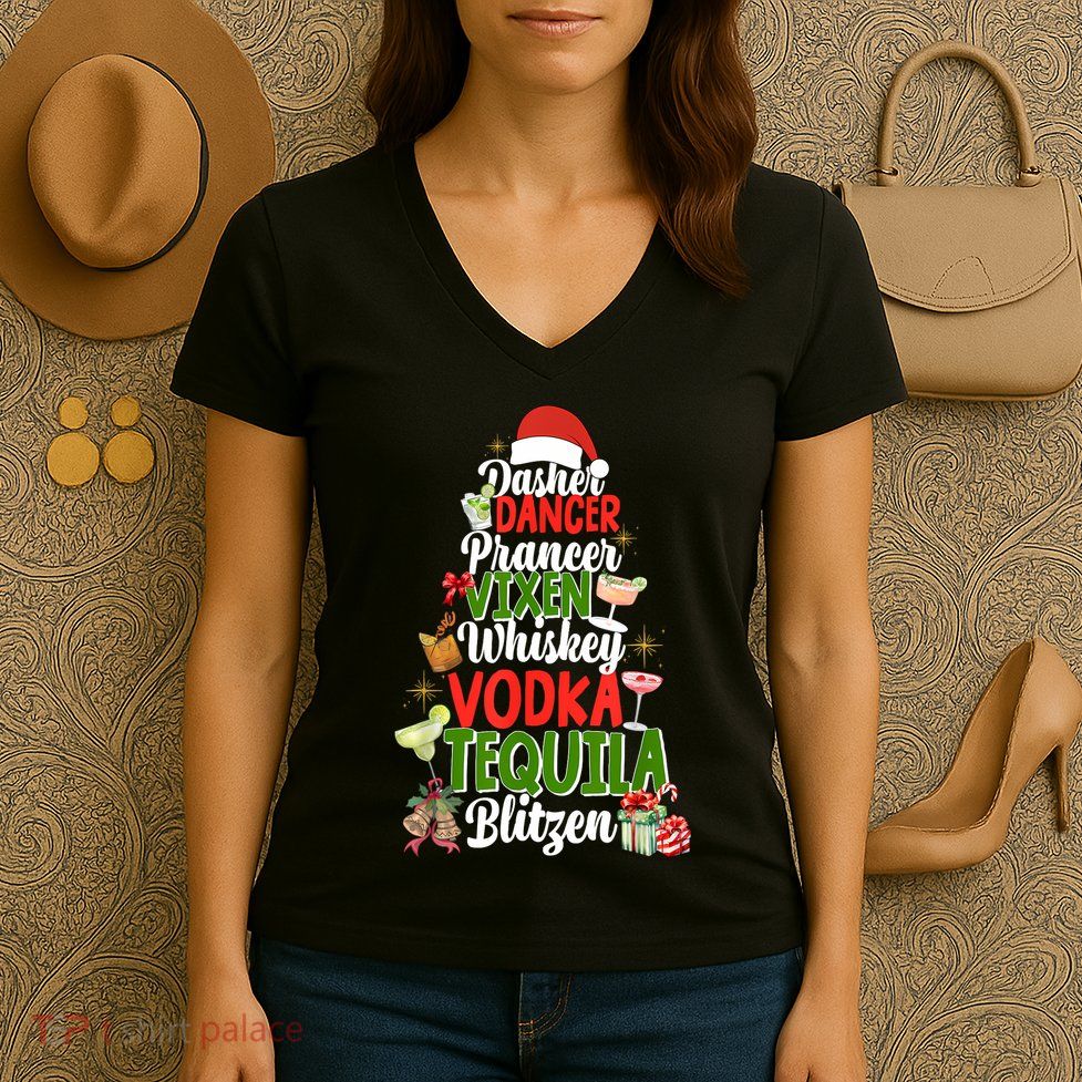 Dasher Dancer Prancer Vixen Moscato Vodka Tequila Blitzen Women's V-Neck T-Shirt