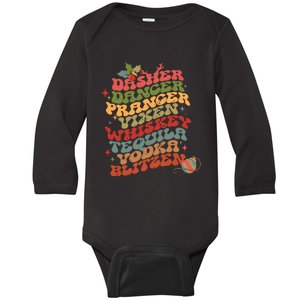 Dasher Dancer Prancer Vixen Whiskey Tequila Vodka Blitzen Retro Christmas Baby Long Sleeve Bodysuit