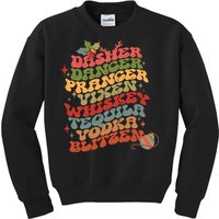 Dasher Dancer Prancer Vixen Whiskey Tequila Vodka Blitzen Retro Christmas Kids Sweatshirt