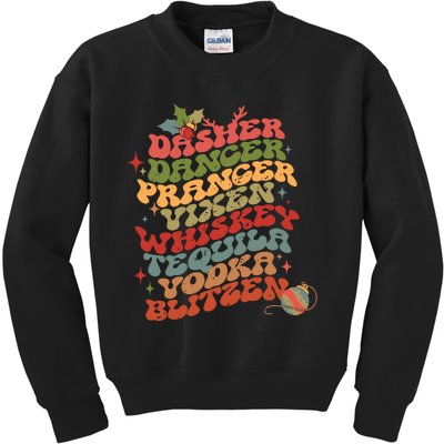 Dasher Dancer Prancer Vixen Whiskey Tequila Vodka Blitzen Retro Christmas Kids Sweatshirt