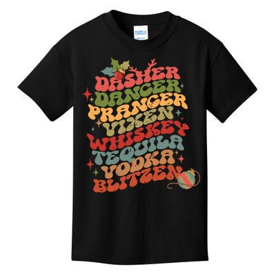 Dasher Dancer Prancer Vixen Whiskey Tequila Vodka Blitzen Retro Christmas Kids T-Shirt