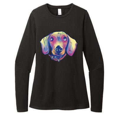 Dachshund Dog Portrait Womens CVC Long Sleeve Shirt