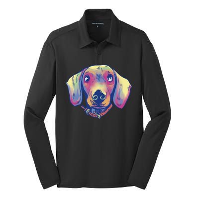 Dachshund Dog Portrait Silk Touch Performance Long Sleeve Polo