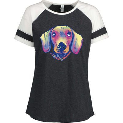 Dachshund Dog Portrait Enza Ladies Jersey Colorblock Tee