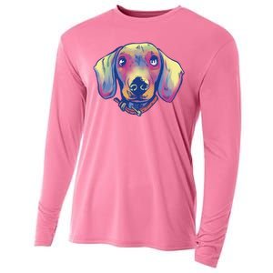 Dachshund Dog Portrait Cooling Performance Long Sleeve Crew