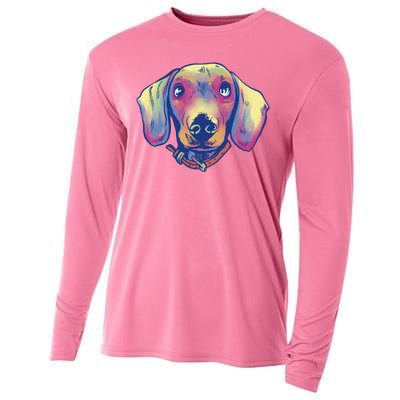 Dachshund Dog Portrait Cooling Performance Long Sleeve Crew