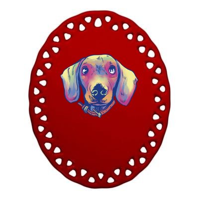 Dachshund Dog Portrait Ceramic Oval Ornament