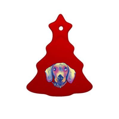 Dachshund Dog Portrait Ceramic Tree Ornament