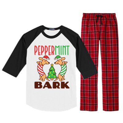 Dachshund Doxie Peppermint Bark Cute Christmas Xmas Gift Raglan Sleeve Pajama Set