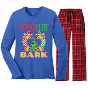 Dachshund Doxie Peppermint Bark Cute Christmas Xmas Gift Women's Long Sleeve Flannel Pajama Set 