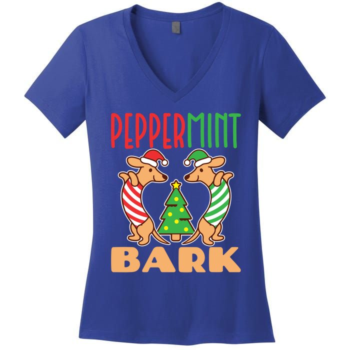 Dachshund Doxie Peppermint Bark Cute Christmas Xmas Gift Women's V-Neck T-Shirt