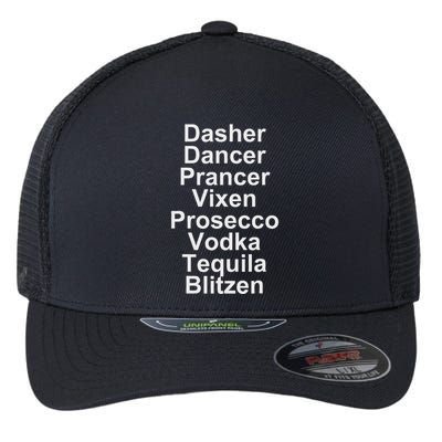 Dasher Dancer Prancer Vixen Vodka Tequila Alcohol List Funny Flexfit Unipanel Trucker Cap