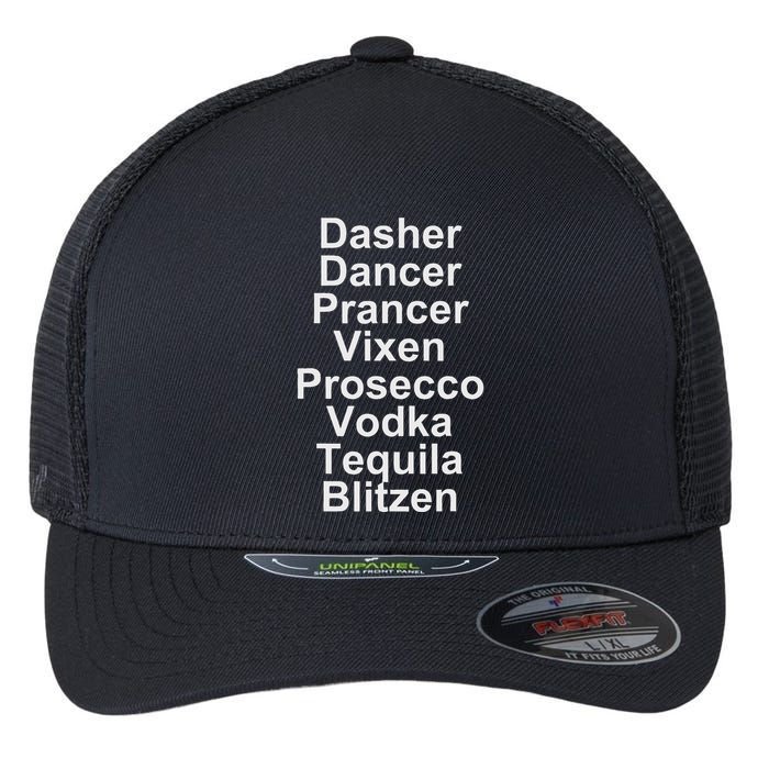 Dasher Dancer Prancer Vixen Vodka Tequila Alcohol List Funny Flexfit Unipanel Trucker Cap