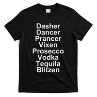 Dasher Dancer Prancer Vixen Vodka Tequila Alcohol List Funny T-Shirt