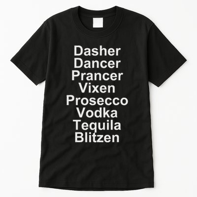 Dasher Dancer Prancer Vixen Vodka Tequila Alcohol List Funny Tall T-Shirt