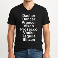 Dasher Dancer Prancer Vixen Vodka Tequila Alcohol List Funny V-Neck T-Shirt