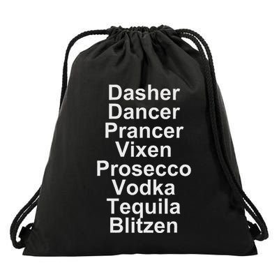 Dasher Dancer Prancer Vixen Vodka Tequila Alcohol List Funny Drawstring Bag