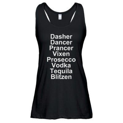 Dasher Dancer Prancer Vixen Vodka Tequila Alcohol List Funny Ladies Essential Flowy Tank
