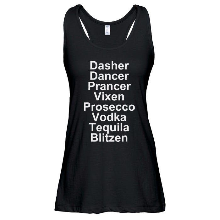 Dasher Dancer Prancer Vixen Vodka Tequila Alcohol List Funny Ladies Essential Flowy Tank