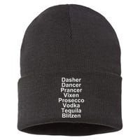 Dasher Dancer Prancer Vixen Vodka Tequila Alcohol List Funny Sustainable Knit Beanie