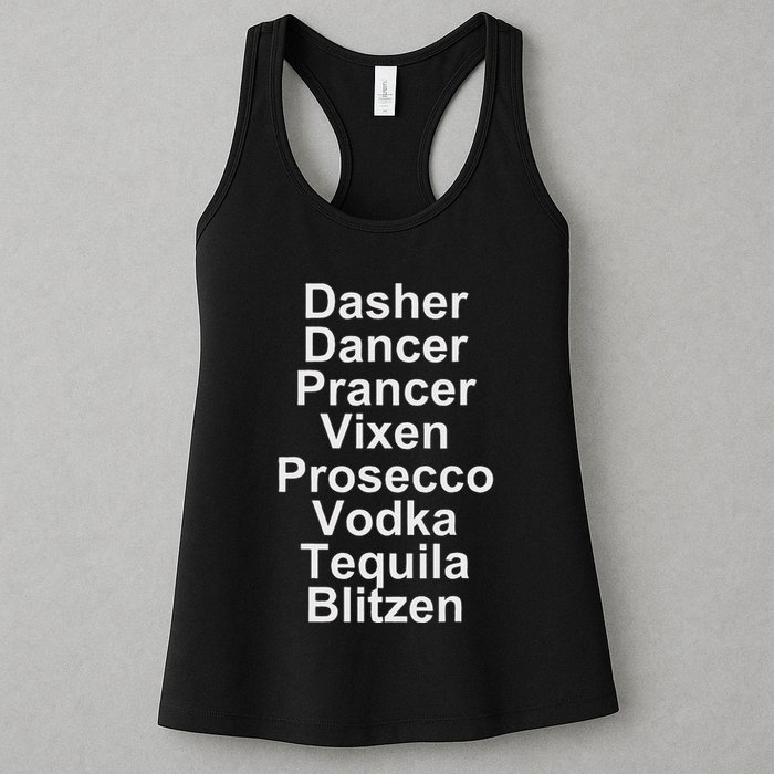Dasher Dancer Prancer Vixen Vodka Tequila Alcohol List Funny Womens Tank Top