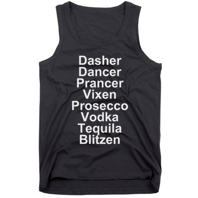 Dasher Dancer Prancer Vixen Vodka Tequila Alcohol List Funny Tank Top