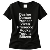 Dasher Dancer Prancer Vixen Vodka Tequila Alcohol List Funny Womens T-Shirt