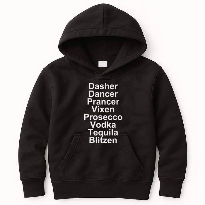 Dasher Dancer Prancer Vixen Vodka Tequila Alcohol List Funny Kids Hoodie