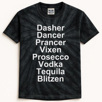 Dasher Dancer Prancer Vixen Vodka Tequila Alcohol List Funny Kids Tie-Dye T-Shirt