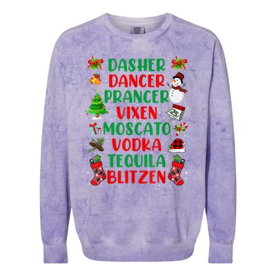 Dasher Dancer Prancer Vixen Moscato Vodka Tequila Blitzen Colorblast Crewneck Sweatshirt