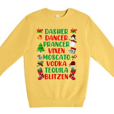 Dasher Dancer Prancer Vixen Moscato Vodka Tequila Blitzen Premium Crewneck Sweatshirt