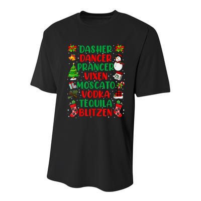 Dasher Dancer Prancer Vixen Moscato Vodka Tequila Blitzen Youth Performance Sprint T-Shirt