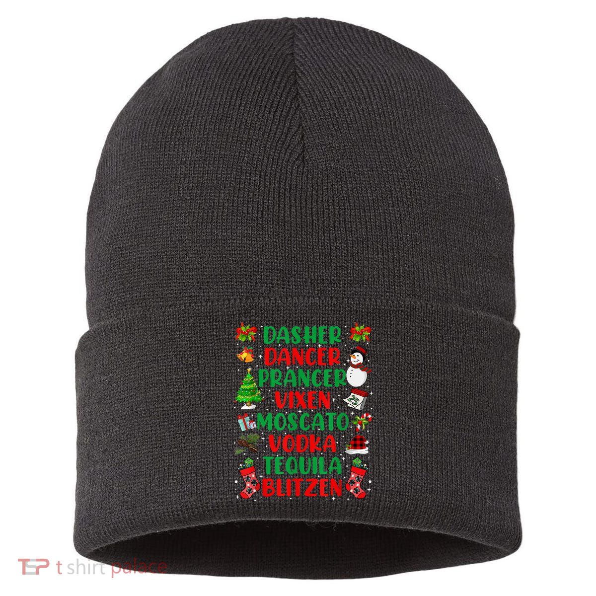 Dasher Dancer Prancer Vixen Moscato Vodka Tequila Blitzen Sustainable Knit Beanie