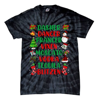 Dasher Dancer Prancer Vixen Moscato Vodka Tequila Blitzen Tie-Dye T-Shirt