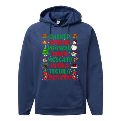 Dasher Dancer Prancer Vixen Moscato Vodka Tequila Blitzen Performance Fleece Hoodie