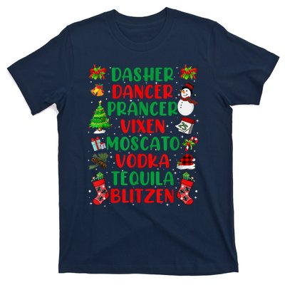 Dasher Dancer Prancer Vixen Moscato Vodka Tequila Blitzen T-Shirt